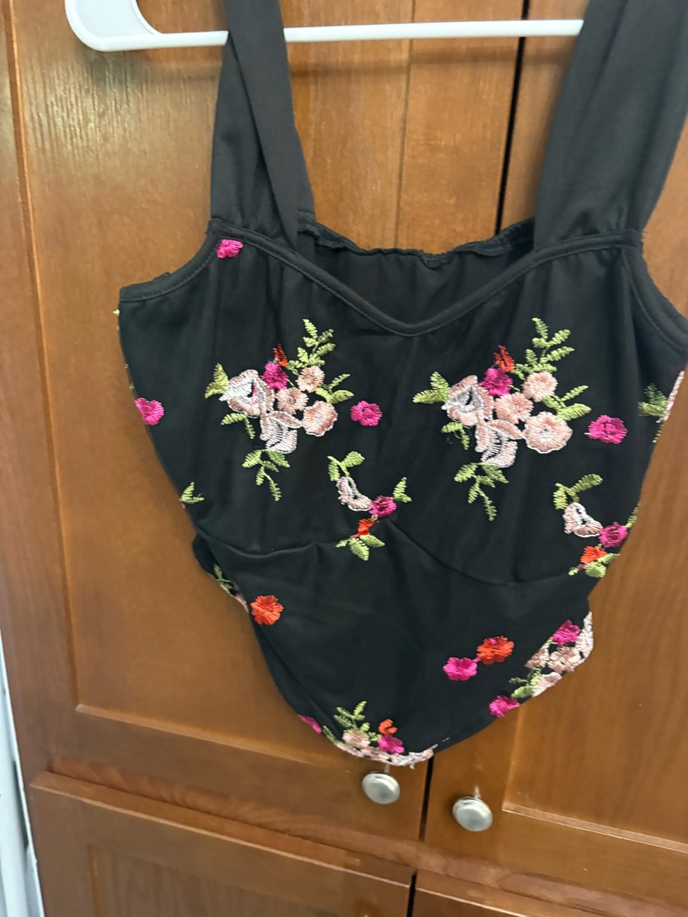 Black Floral Embroidered Tank Top